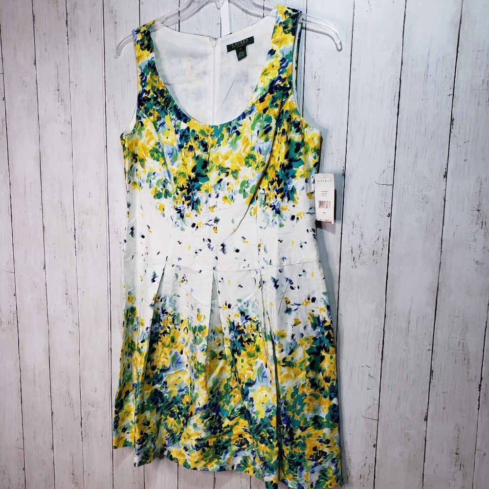 New! Ralph Lauren LRL Women's Floral Watercolor Fit And Flare Dress Size 12. - Picture 2 of 8